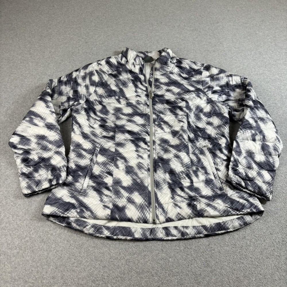 Athleta Down Jacket Women XL White Tie Dye Full Zip Lightweight Packable Outdoor